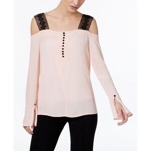 YYIGAL Bobbi and Bricka Chic Pink with black lace cold shoulder sleeves